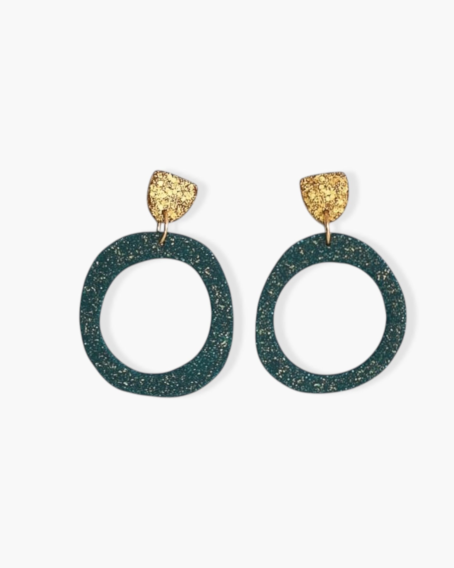 Emerald green earrings with gold sparkles, Handmade jewelry gift