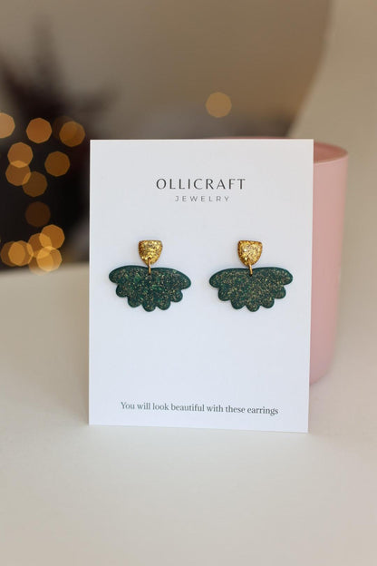Emerald green statement earrings with stainless steel posts - Ollijewelry