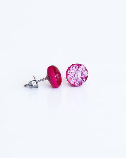 Magenta stud earrings with surgical steel posts