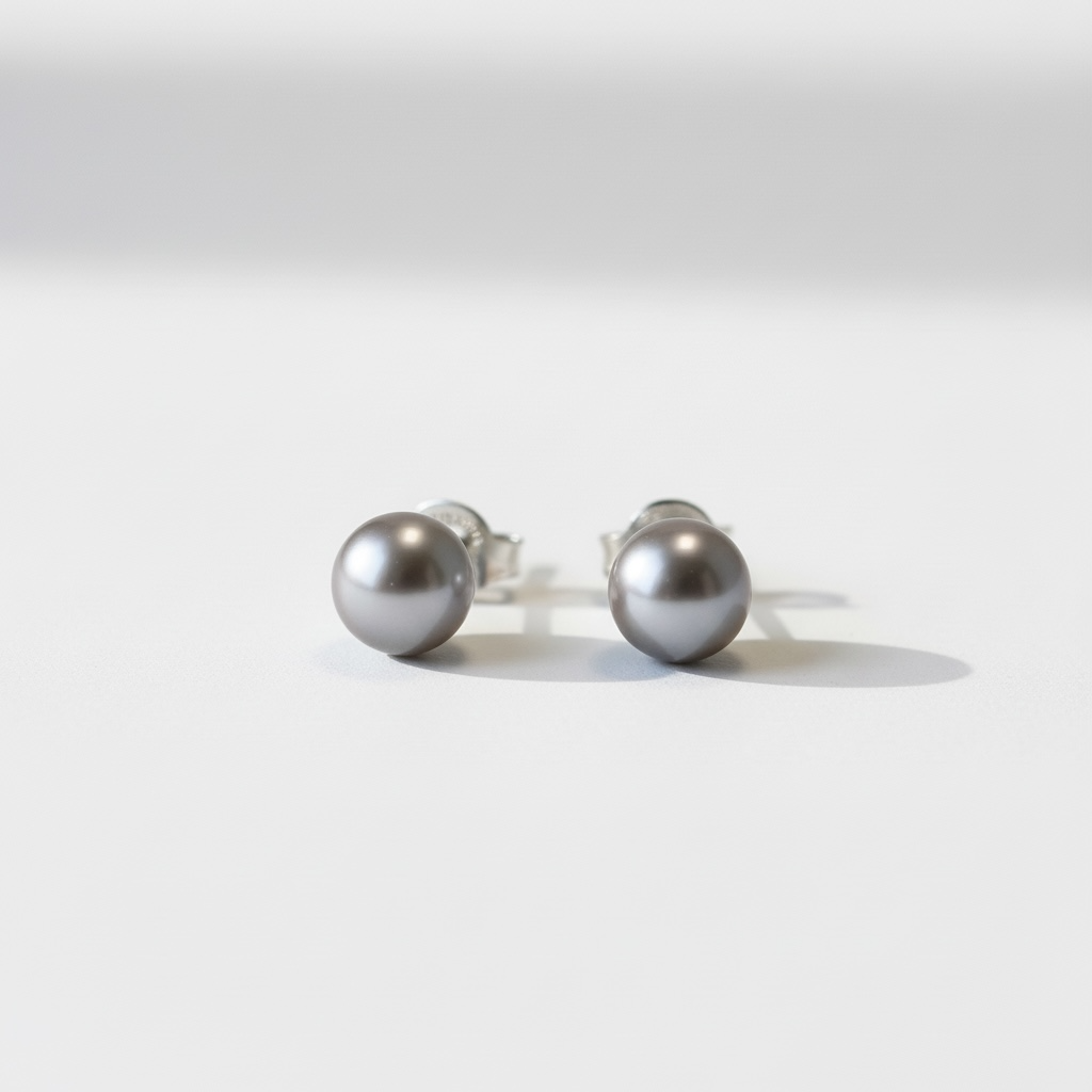Grey pearl stud earrings