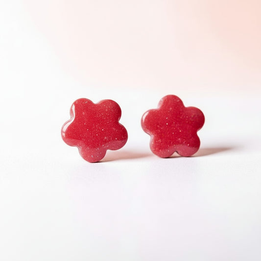 Red flower stud earrings
