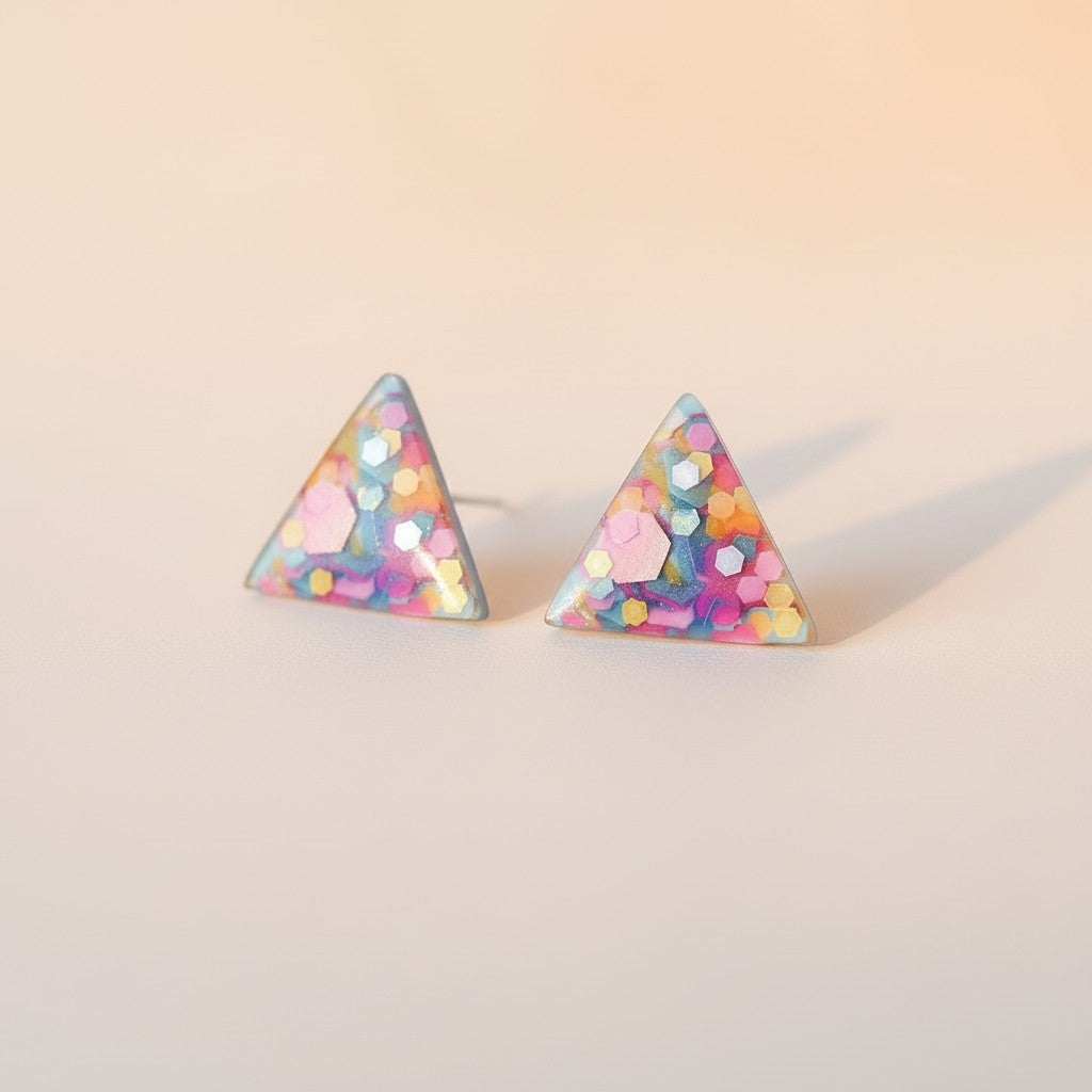 Confetti tiny triangle stud earrings for sensitive ears