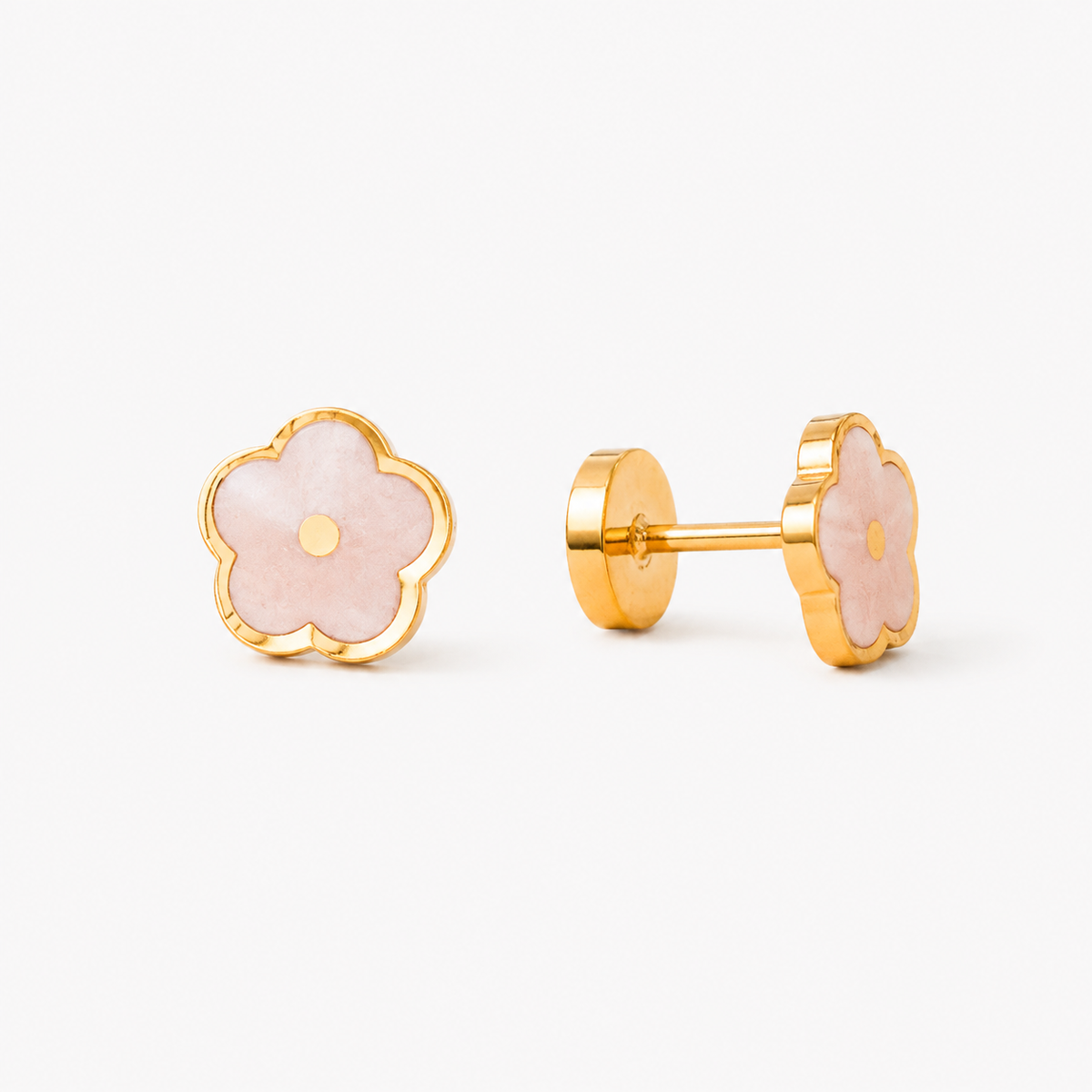 Pink flower flat back studs - Stainless Steel Earrings