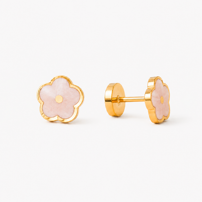 Pink flower flat back studs - Stainless Steel Earrings