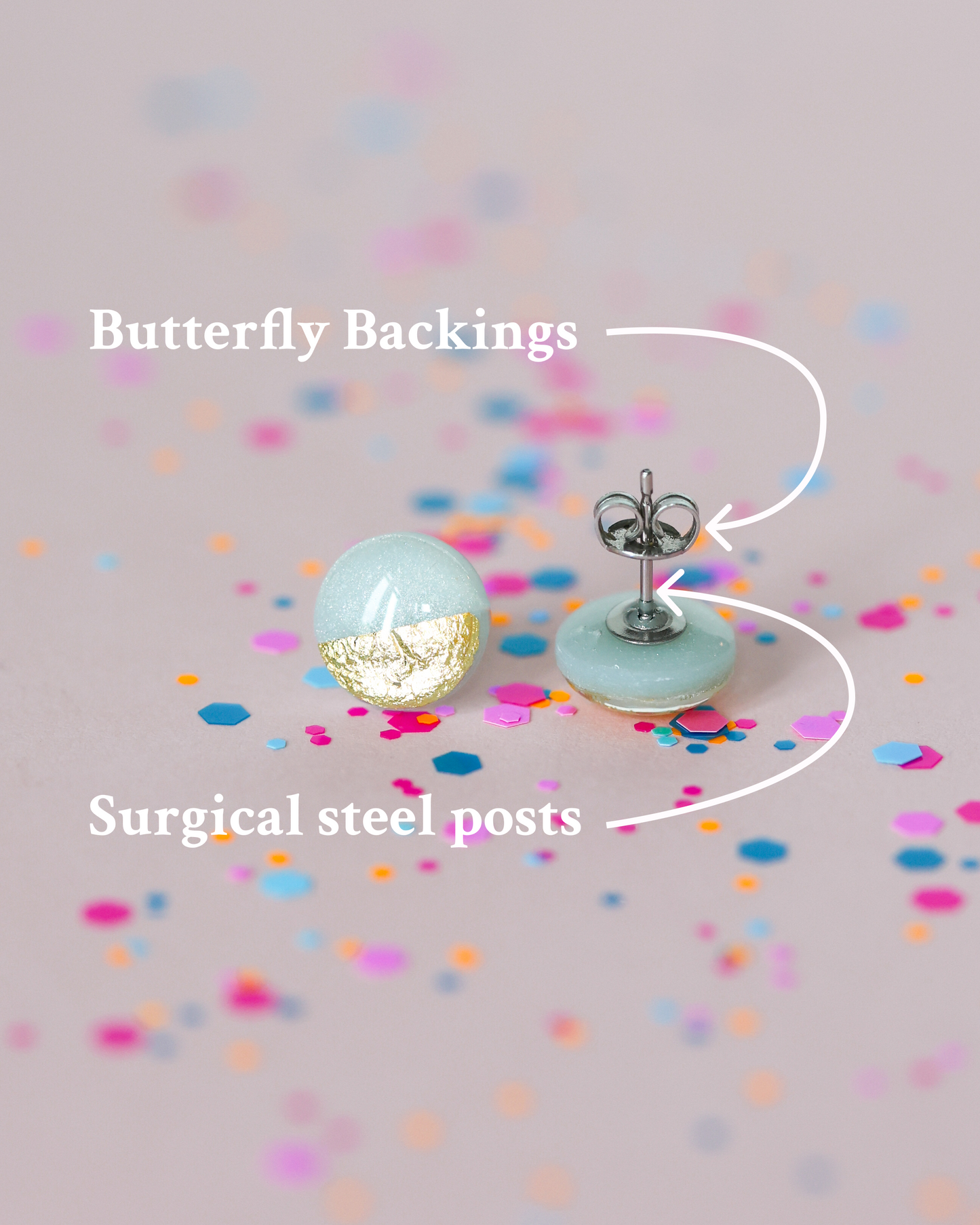 Delicate surgical steel earrings, Hypoallergenic studs for sensitive ears
