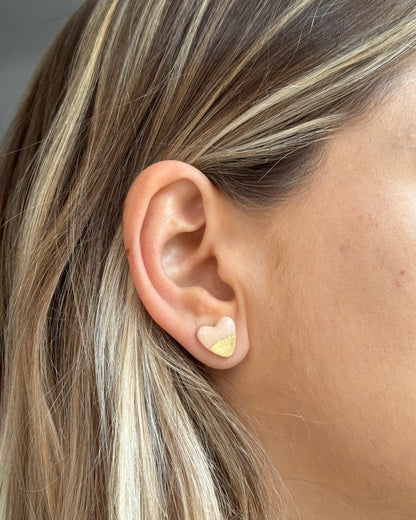 Rose and gold heart studs earrings
