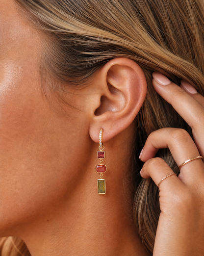 18K Gold Plated Stainless Steel Colorful Stone Drop Earrings – Statement Hoop Earrings