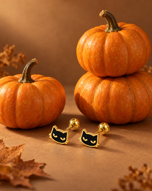 Black Cat Flat Back Earrings – Surgical Steel Studs