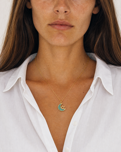 Celestial Moon & Star Necklace – 18k Gold Plated Stainless Steel