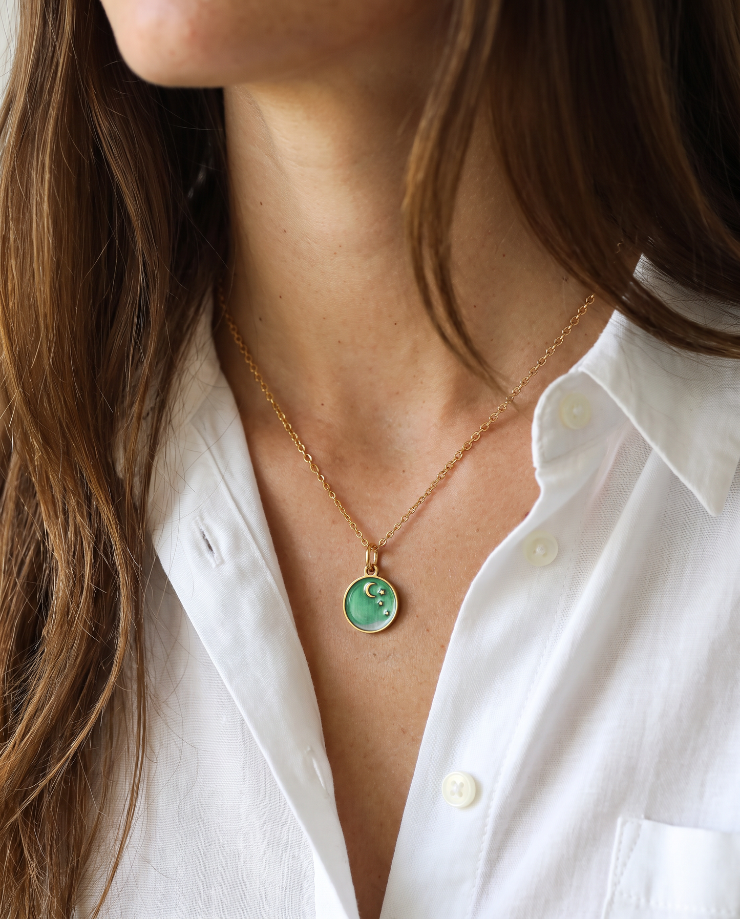 Celestial Moon & Stars Necklace - 18K Gold Plated Stainless Steel Chain