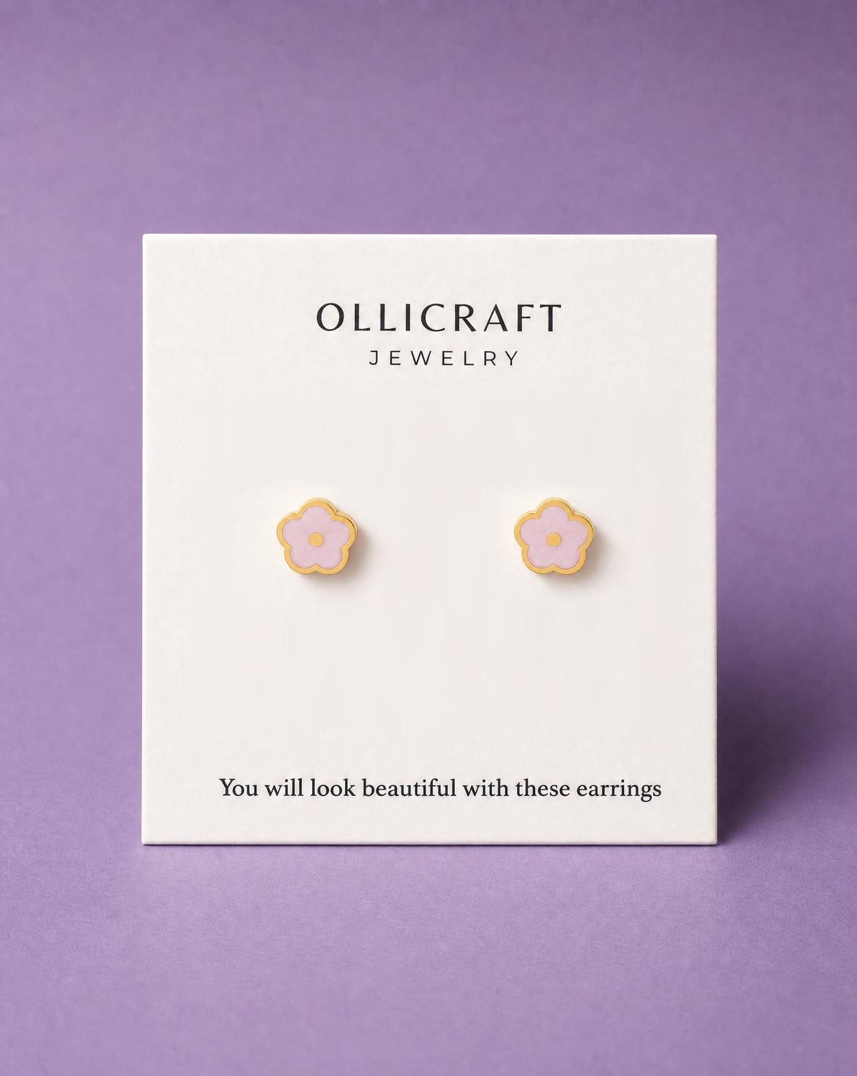Pink flower flat back studs - Stainless Steel Earrings