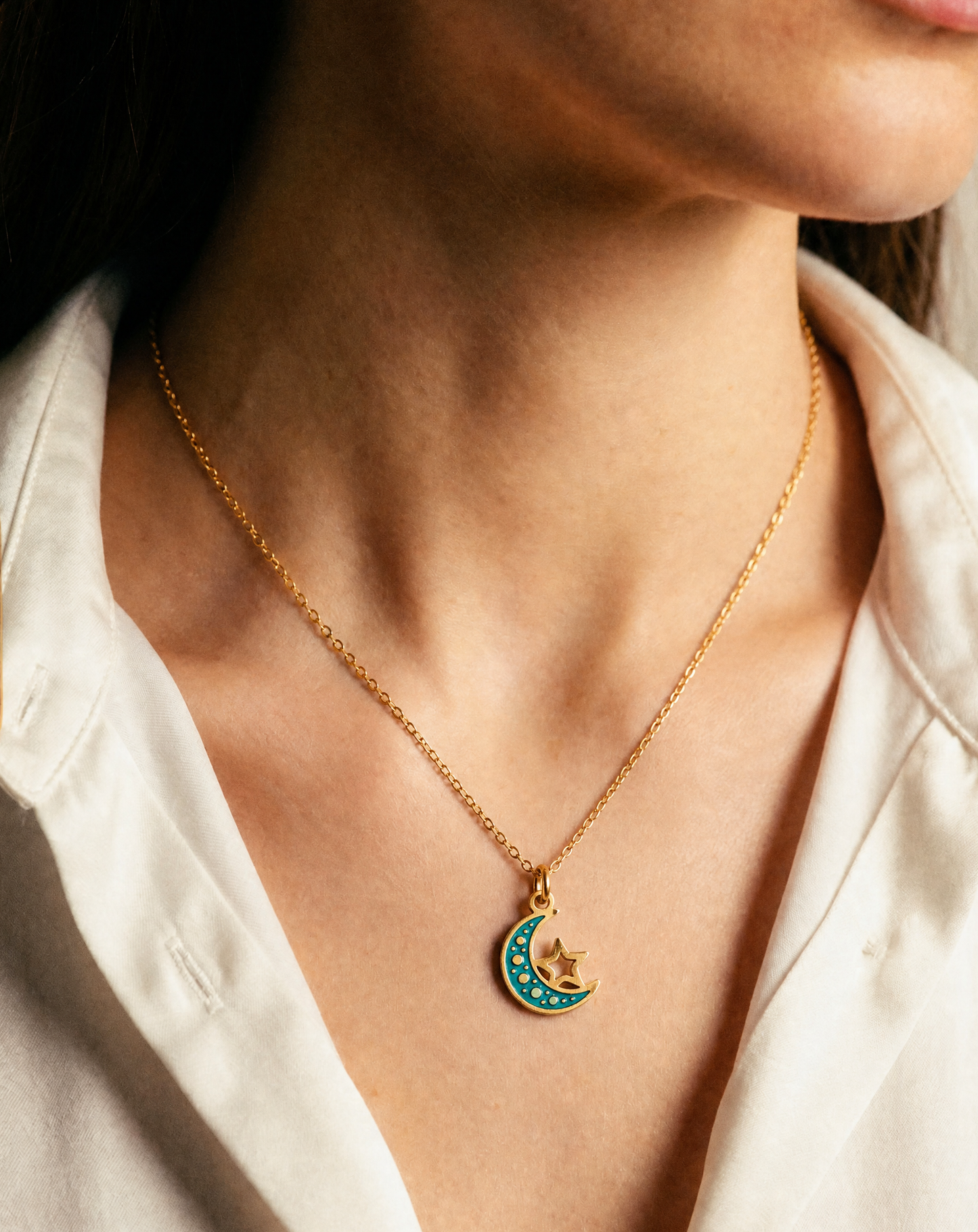 Celestial Moon & Star Necklace – 18k Gold Plated Stainless Steel