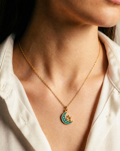 Celestial Moon & Star Necklace – 18k Gold Plated Stainless Steel