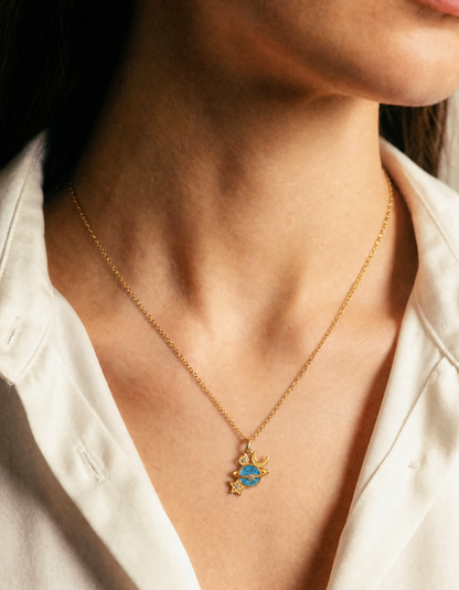 Celestial Planet Necklace – Glittery Blue Moon & Star Pendant