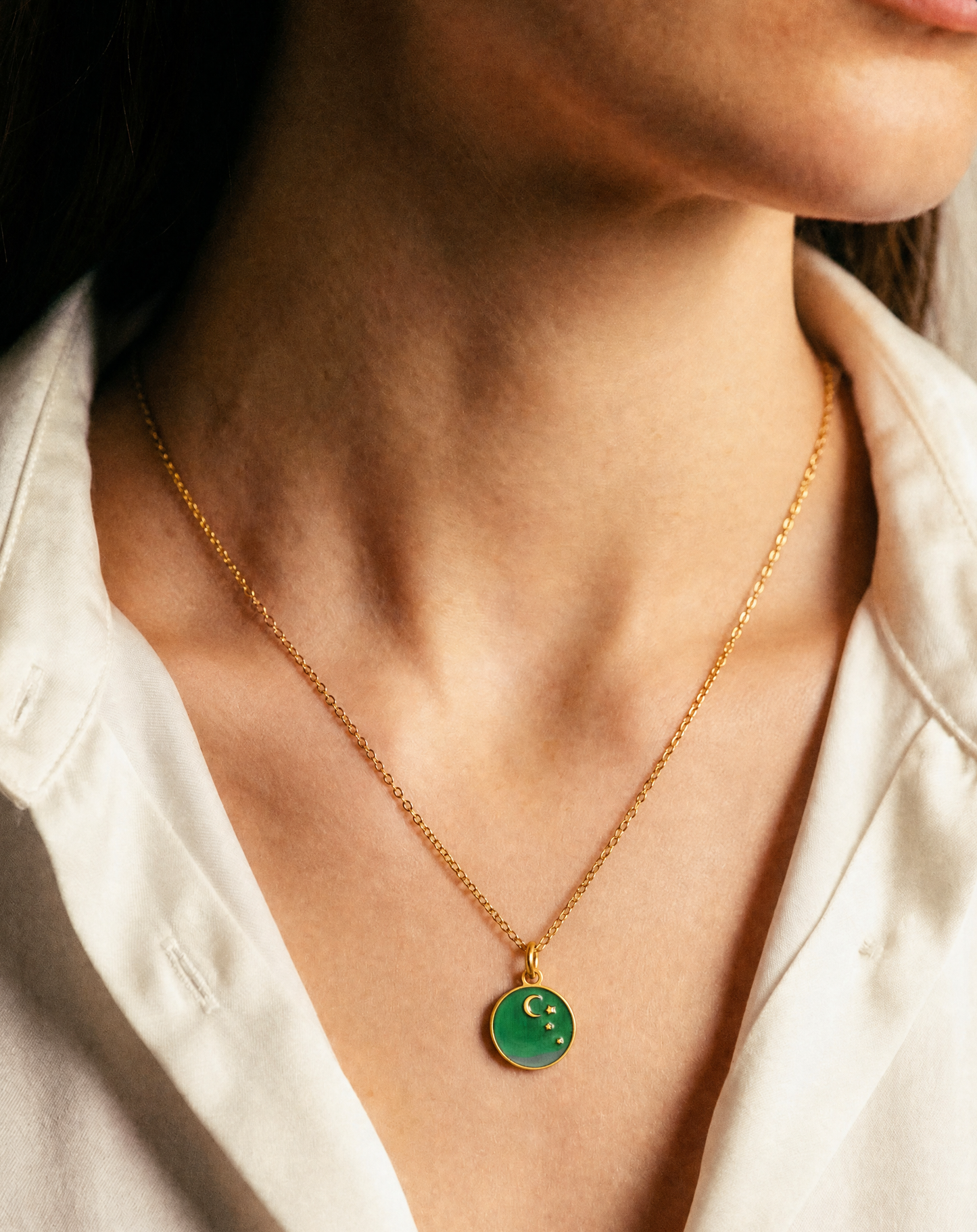 Celestial Moon & Stars Necklace - 18K Gold Plated Stainless Steel Chain