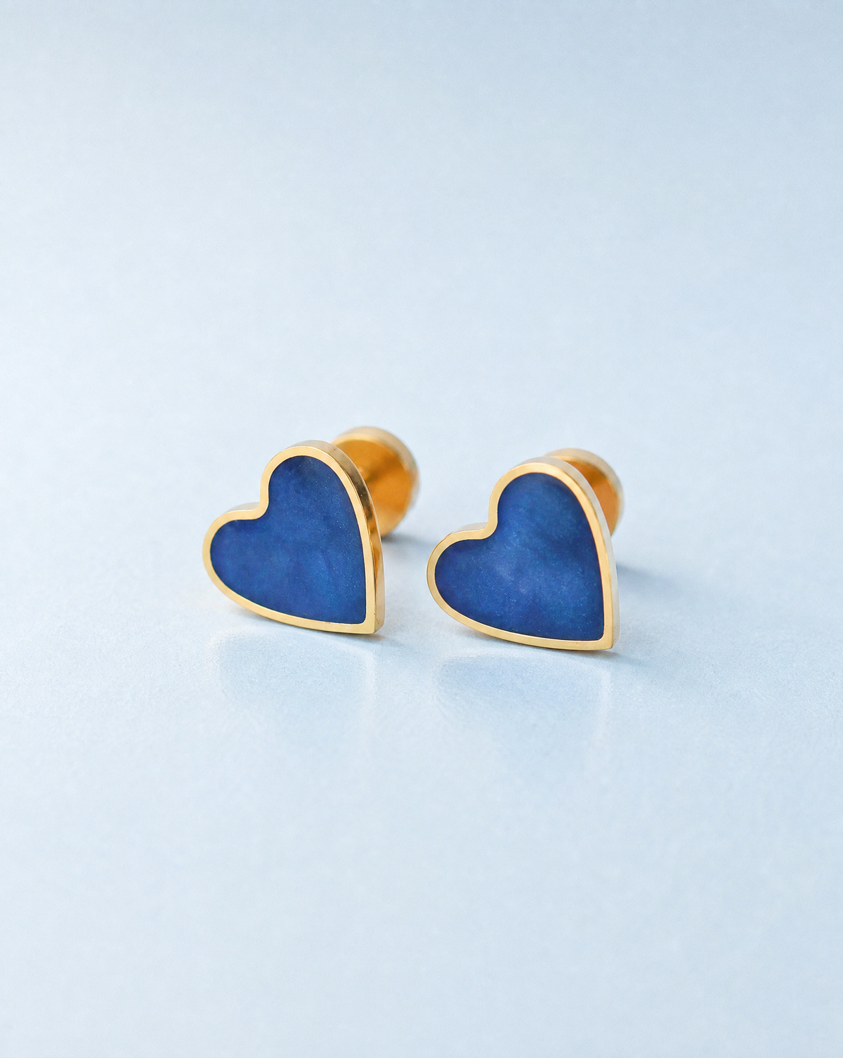 Tiny Blue Flat Back Heart Earrings – Surgical Steel Studs