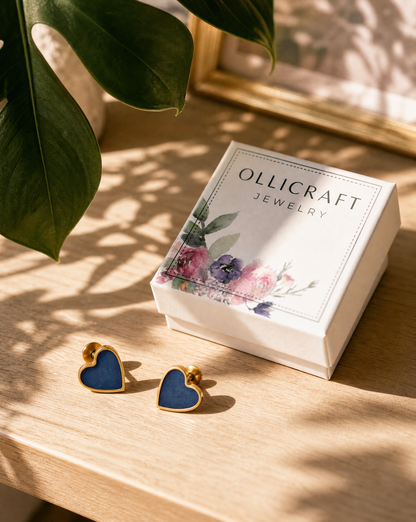 Tiny Blue Flat Back Heart Earrings – Surgical Steel Studs