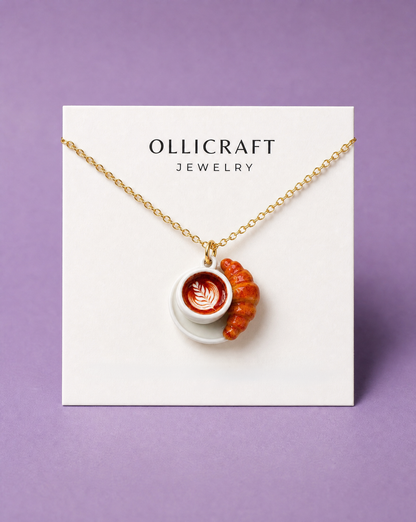 Coffee and Croissant Stainless steel delicate necklace