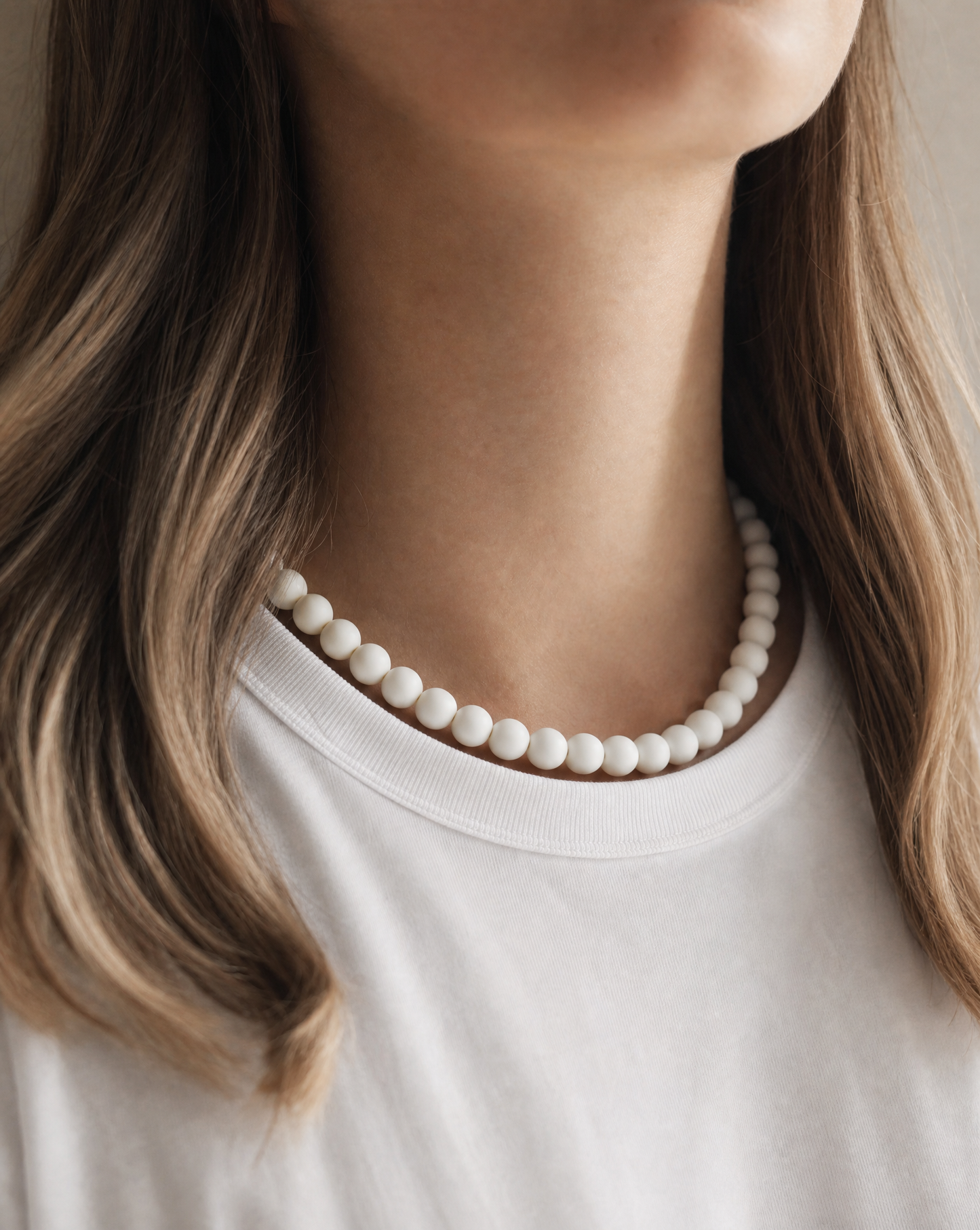 White Beaded Necklace - Handmade Polymer Clay Statement Jewelry