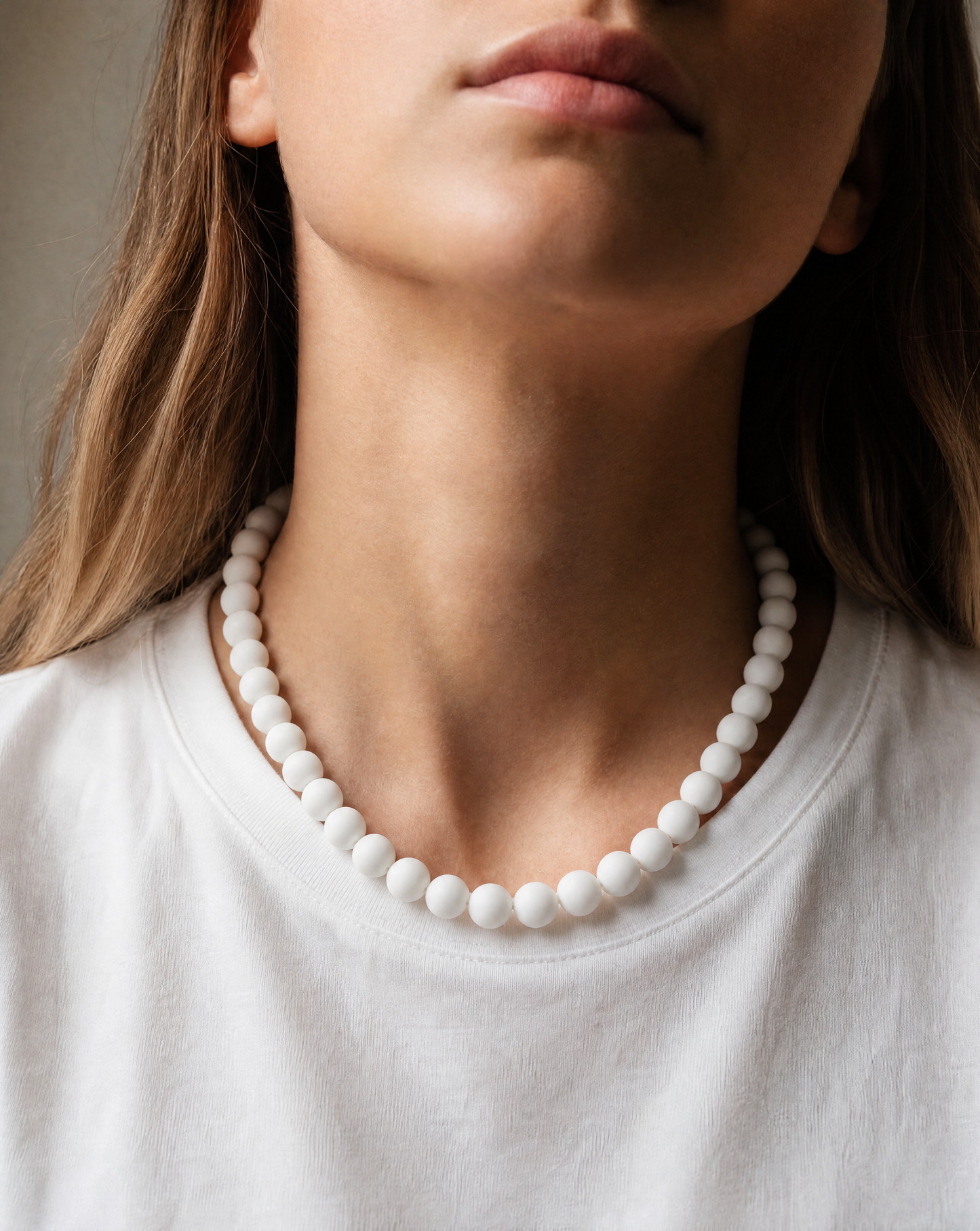 White Beaded Necklace - Handmade Polymer Clay Statement Jewelry