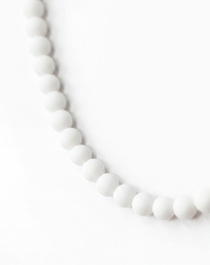 White Beaded Necklace - Handmade Polymer Clay Statement Jewelry