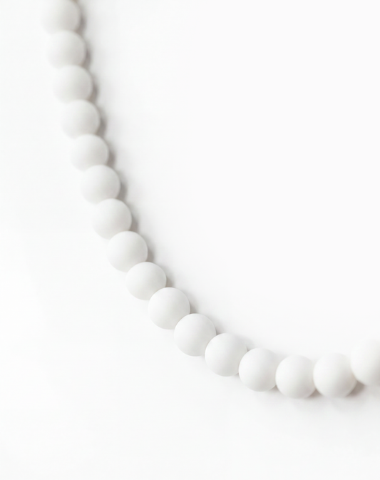 White Beaded Necklace - Handmade Polymer Clay Statement Jewelry