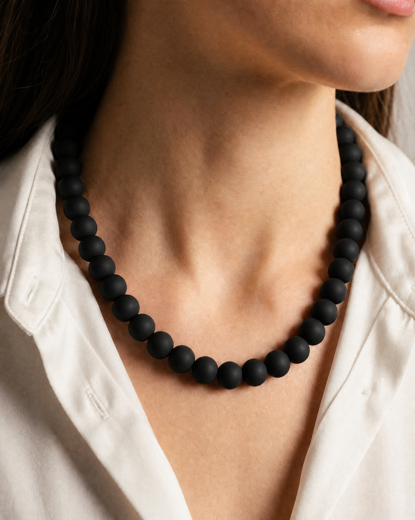 Black Beaded Necklace - Handmade Polymer Clay Statement Jewelry