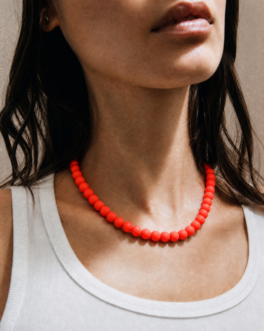 Bright Orange Beaded Necklace - Handmade Polymer Clay Statement Jewelry (Copy)