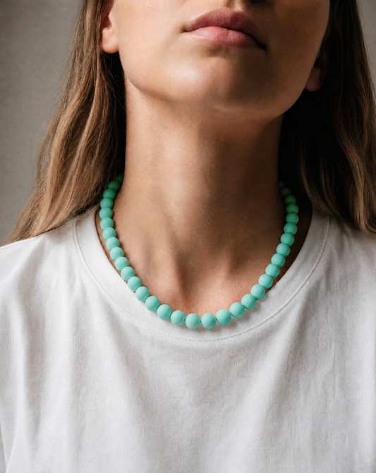 Mint Beaded Necklace - Handmade Polymer Clay Statement Jewelry