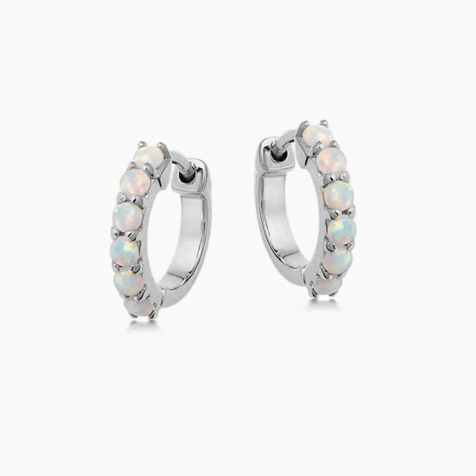 Elegant Silver Opal Huggie Hoop Earrings