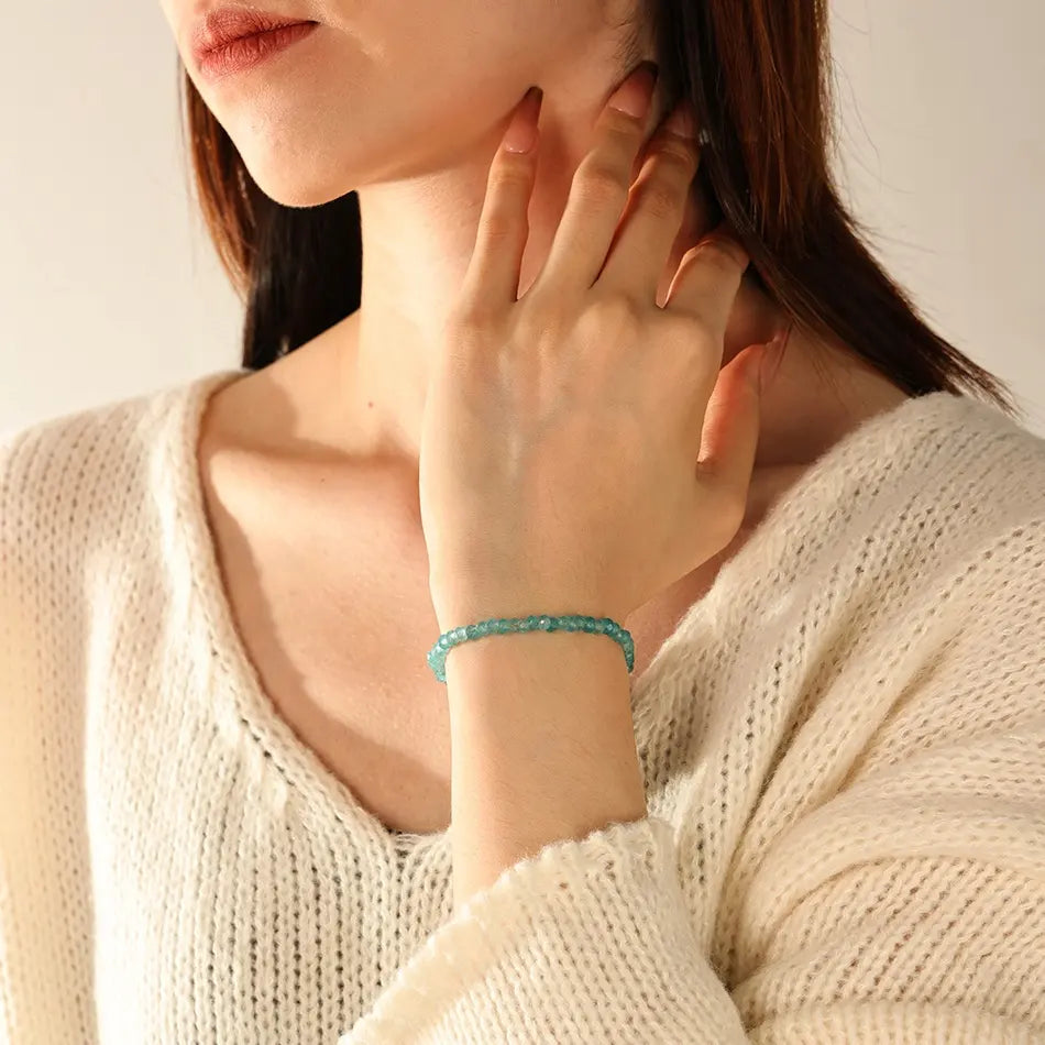 Ethereal Azure: 925 Sterling Silver Light Blue Charm Beaded Bracelet