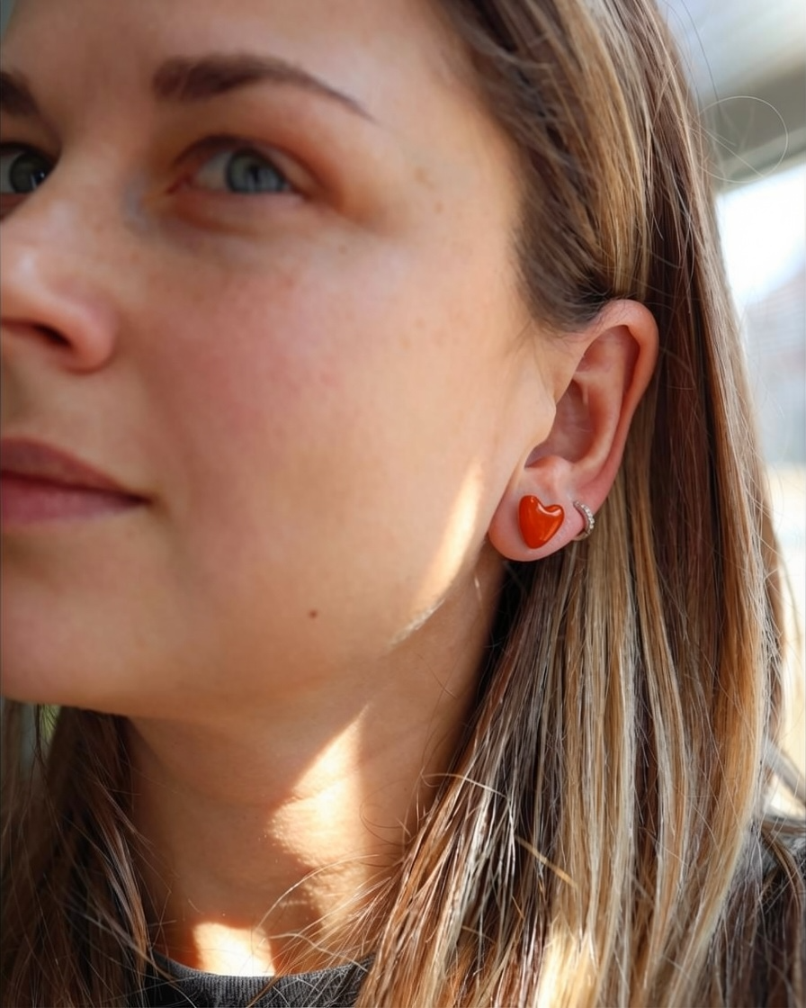 Boucles d'oreilles clous cœur rouge