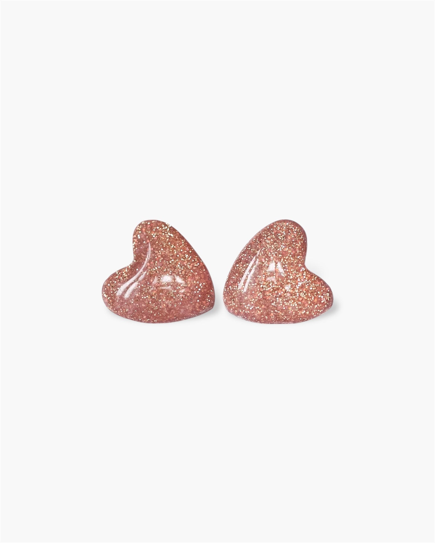 Rose glitter heart stud earrings with surgical hypoallergenic posts