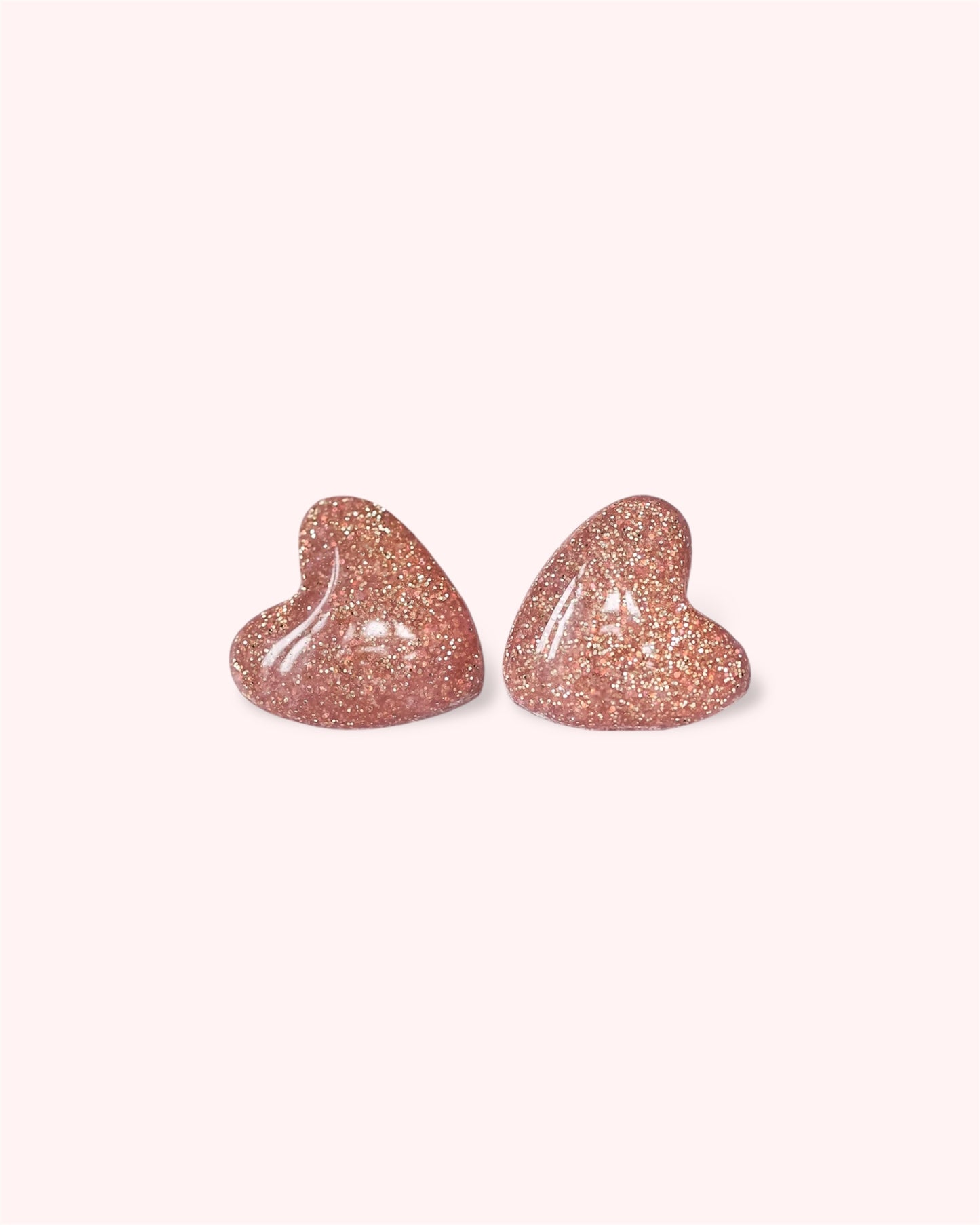 Rose glitter heart stud earrings with surgical hypoallergenic posts