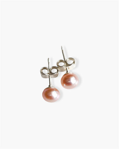 Pearl pink studs earrings with silver posts