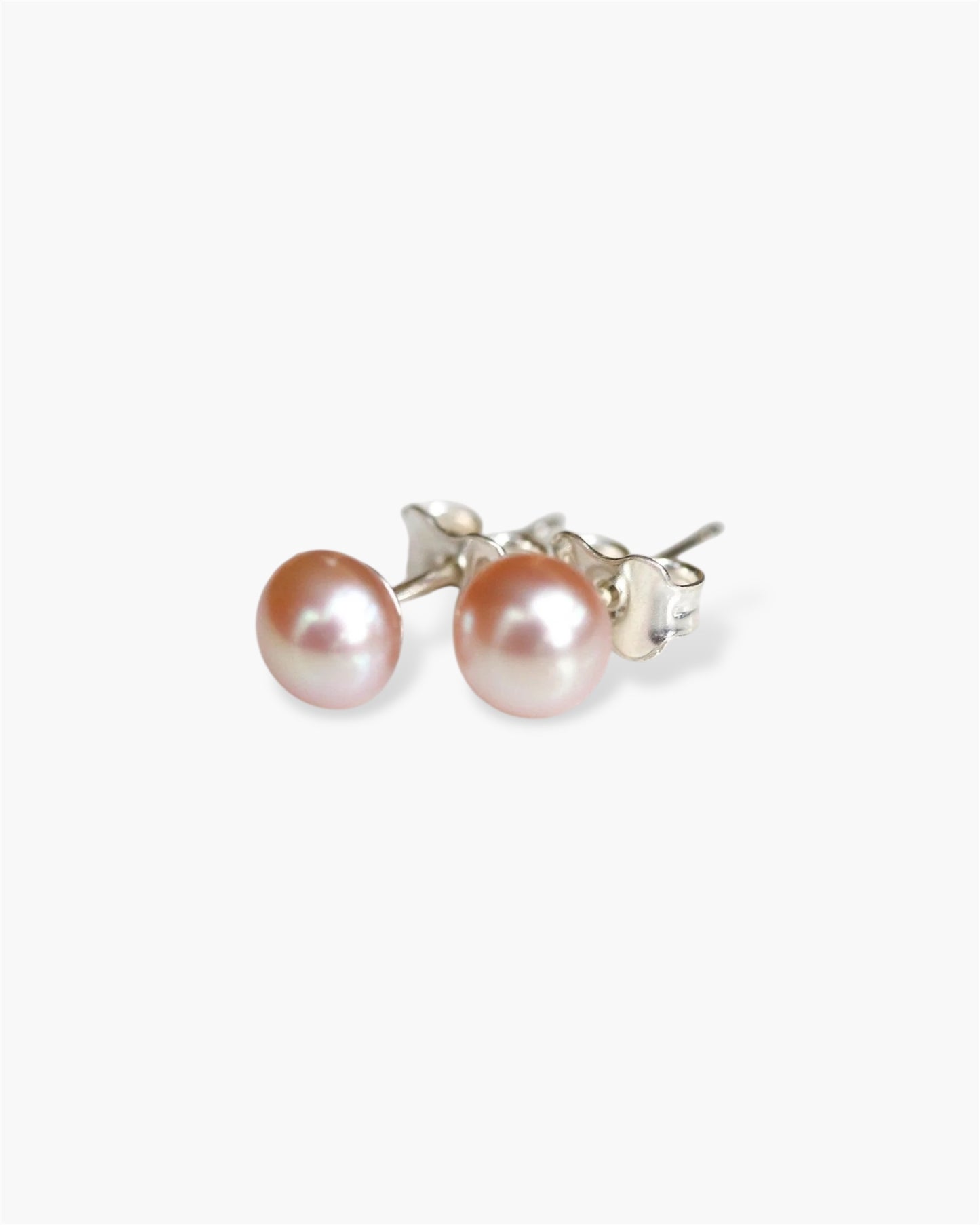 Pearl pink studs earrings with silver posts