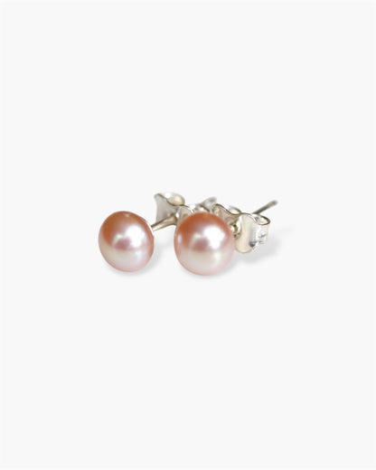 Pearl pink studs earrings with silver posts