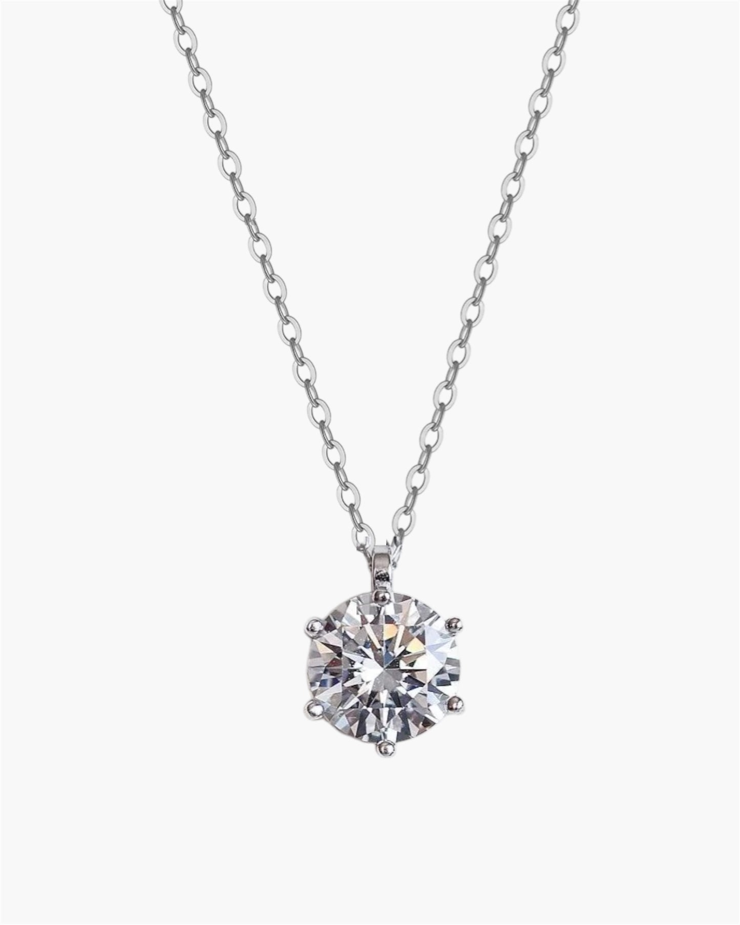 Silver necklace with 8.5mm solitaire zirconia
