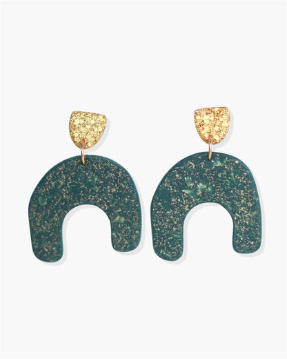 Emerald green statement earrings with stainless steel posts