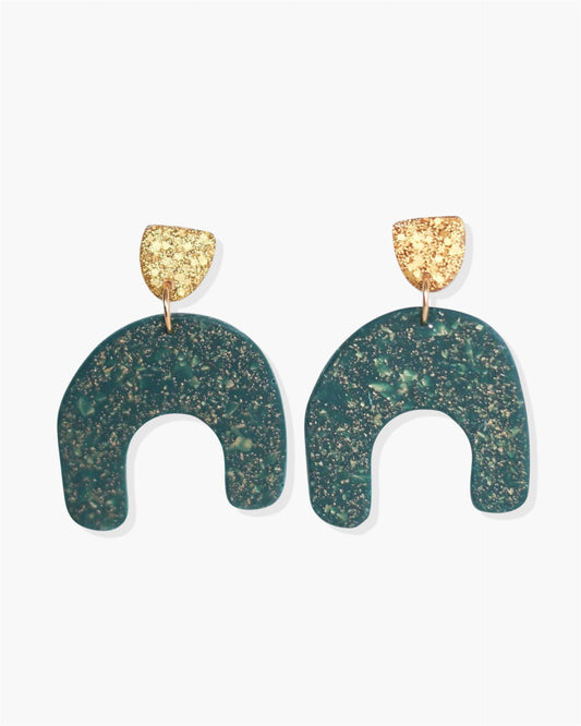 Emerald green statement earrings with stainless steel posts