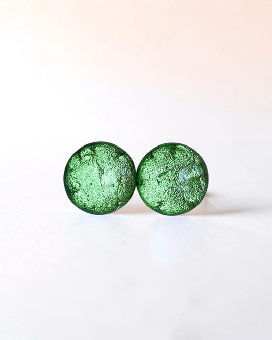 Green stud earrings with surgical steel posts