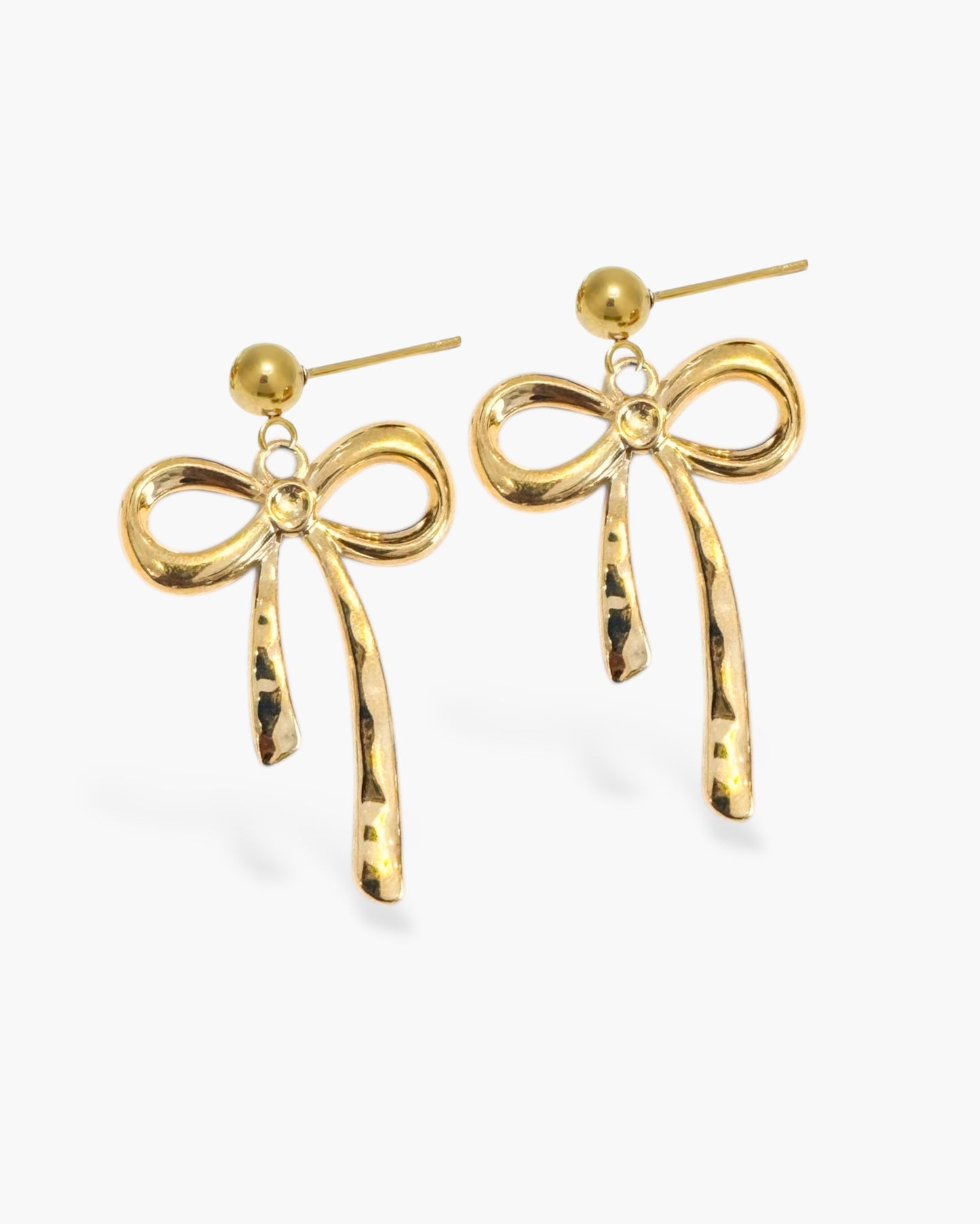Gold Bow Drop Stud Earrings – Stainless Steel