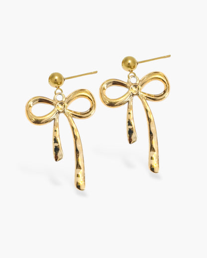Gold Bow Drop Stud Earrings – Stainless Steel