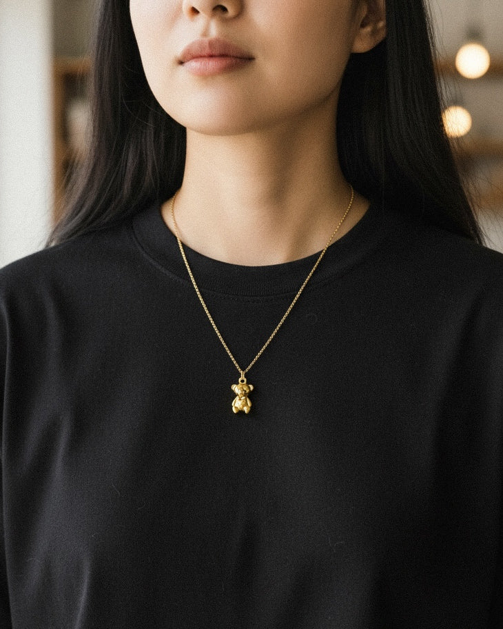 Golden Bear Charm Stainless steel necklace