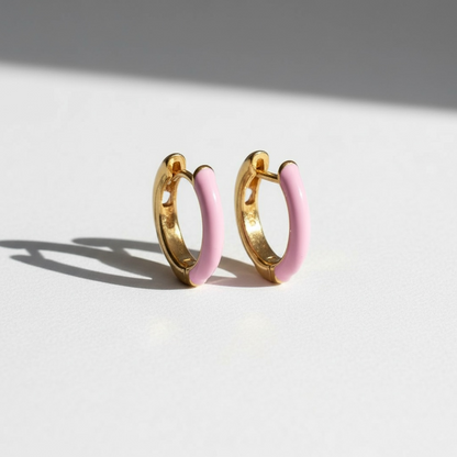 Gold enamel hoops earrings