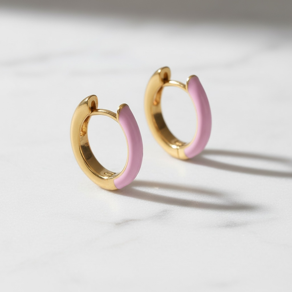 Gold enamel hoops earrings