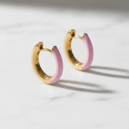 Gold enamel hoops earrings