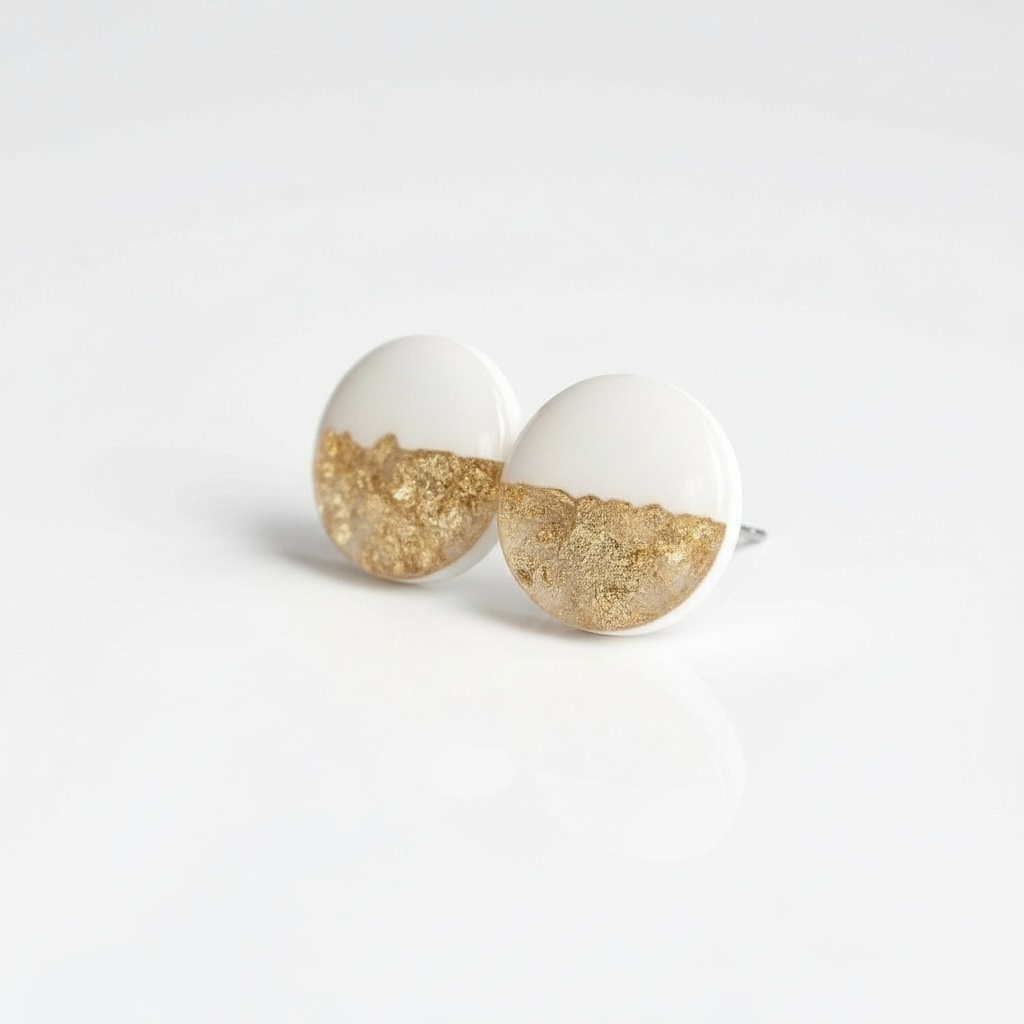 White gold foil studs bridesmaid earrings