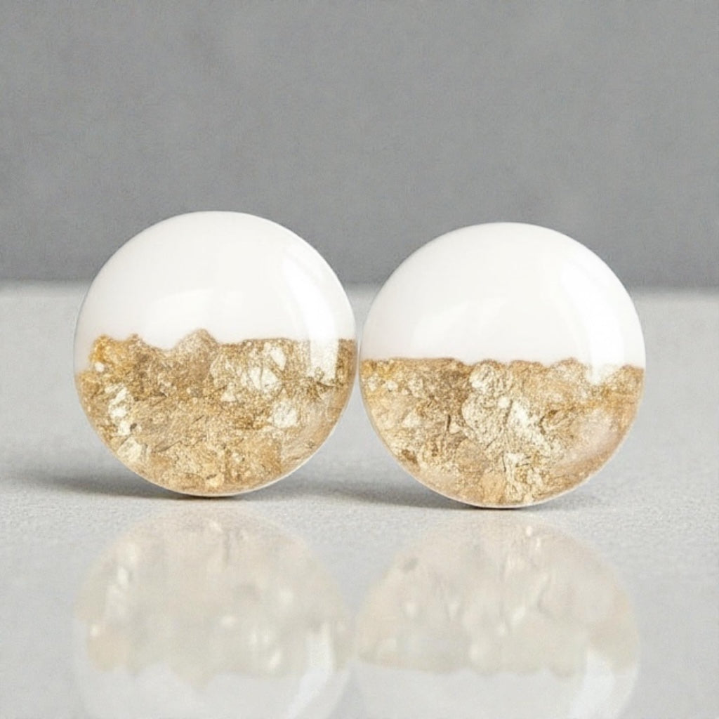 White gold foil studs bridesmaid earrings