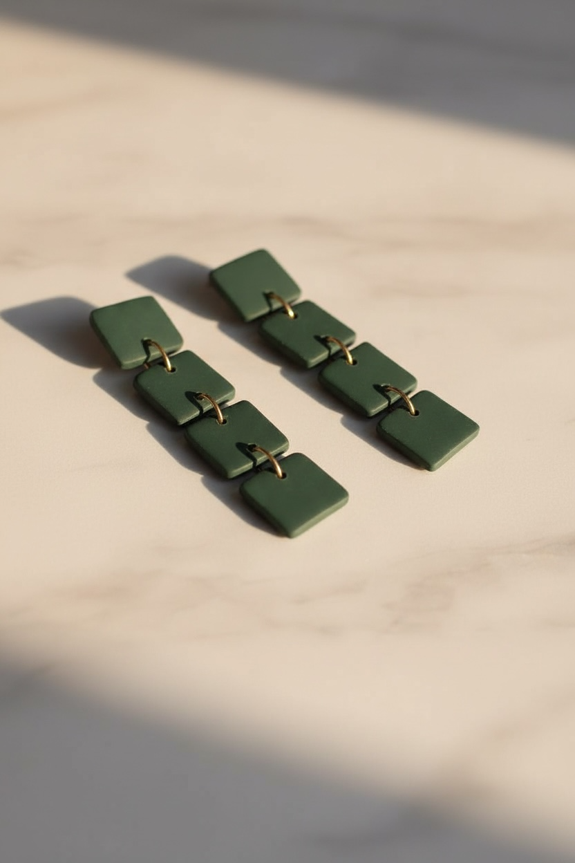 Boucles d'oreilles carrées géométriques vert émeraude